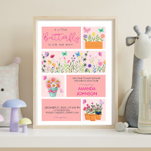 Little Butterfly is on her way Cute Whimsical Pink Poster