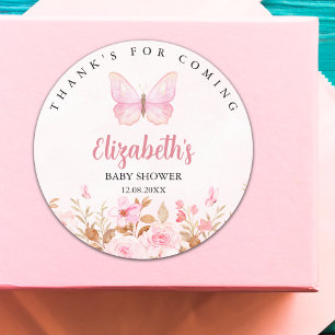 Little Butterfly is on the Way, Baby Shower Classic Round Sticker