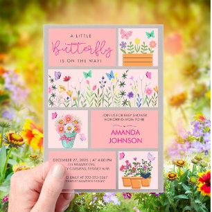 Little Butterfly is onher way Cute Whimsical Pink  Acrylic Invitations