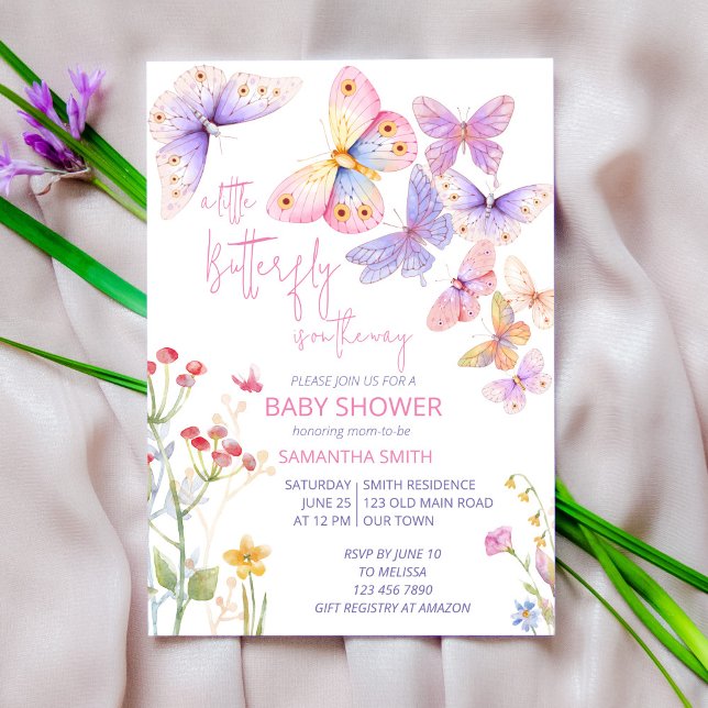 Little butterfly meadow wildflowers baby shower invitation (Creator Uploaded)