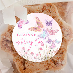 Little Butterfly Meadow Wildflowers Birthday Party Classic Round Sticker