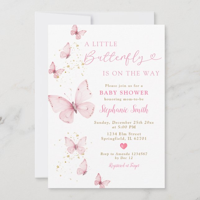 Little Butterfly On The Way Baby Shower Valentine Invitation (Front)