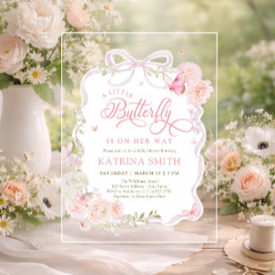 Little Butterfly Pink Baby Shower Acrylic Invitations