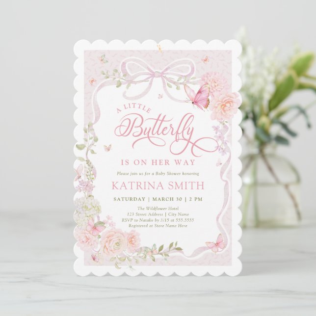 Little Butterfly Pink Baby Shower Invitation (Standing Front)