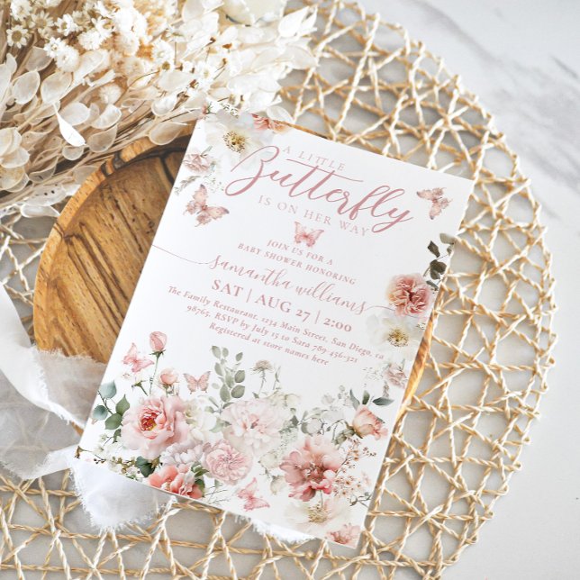 Little Butterfly Pink Floral Baby Girl Shower  Invitation (Creator Uploaded)