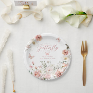Little Butterfly Pink Floral Baby Girl Shower Paper Plate