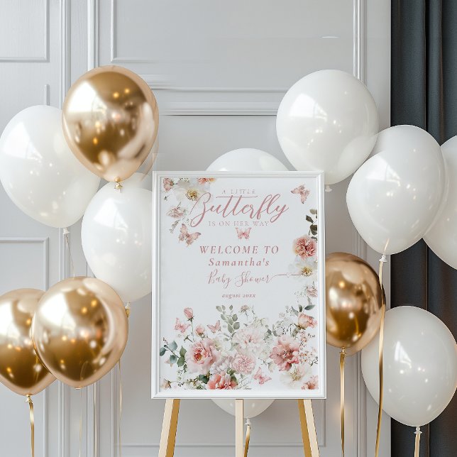 Little Butterfly Pink Floral Baby Girl Shower Poster (Creator Uploaded)