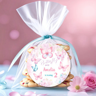 Little Butterfly Pink Floral Summer Girl Birthday Classic Round Sticker