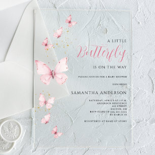 Little Butterfly Pink Girl Baby Shower  Acrylic Invitations