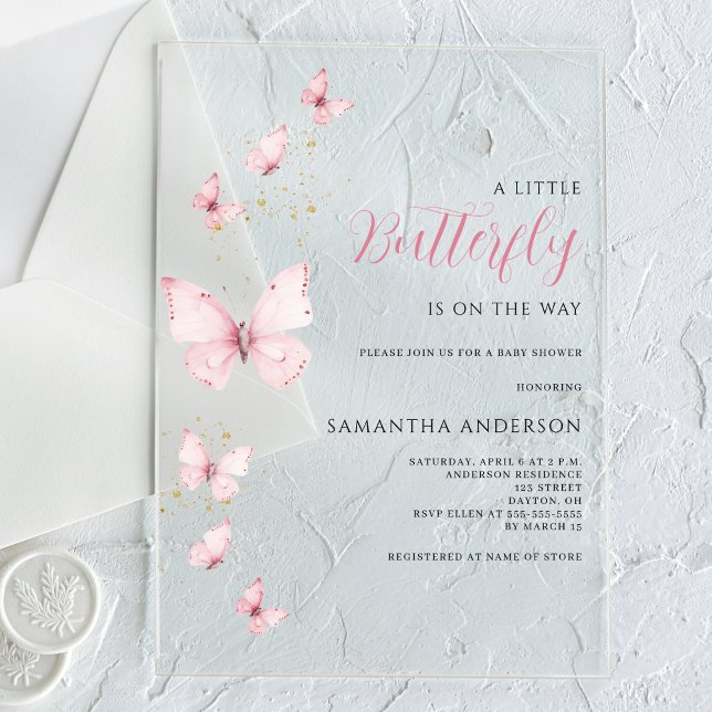 Little Butterfly Pink Girl Baby Shower  Acrylic Invitations (Creator Uploaded)