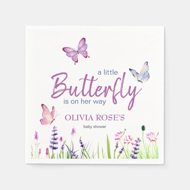 Little Butterfly Pink Purple Girl Baby Shower Napkin (Front)