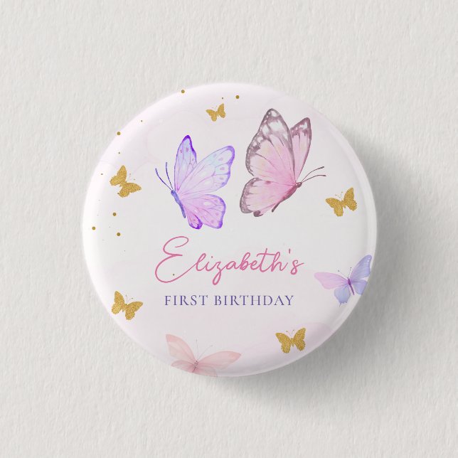 Little Butterfly Pink Purple Gold Girl Birthday 3 Cm Round Badge (Front)