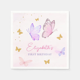 Little Butterfly Pink Purple Gold Girl Birthday Napkin