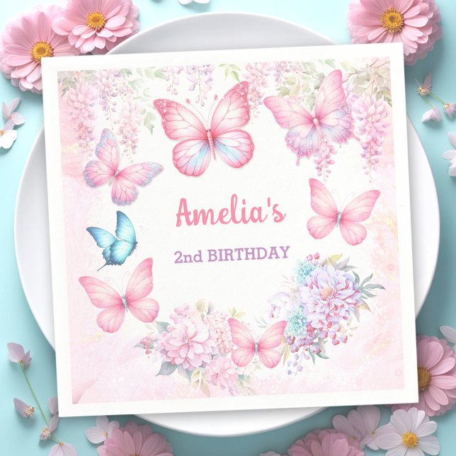 Little Butterfly Pink Purple Summer Girl Birthday Napkin (Little Butterfly Pink Purple Summer Girl Birthday Napkins)