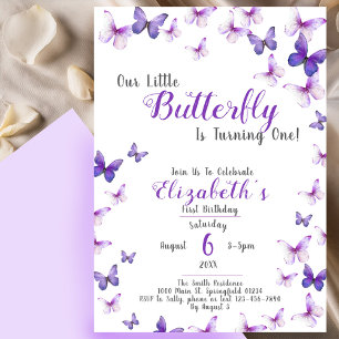 Little Butterfly Purple Girl First Birthday Invitation