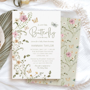 Little Butterfly Sage Green Flora Girl Baby Shower Invitation