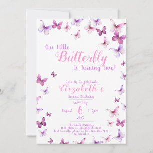 Little Butterfly Second Birthday Pink Girl  Invitation