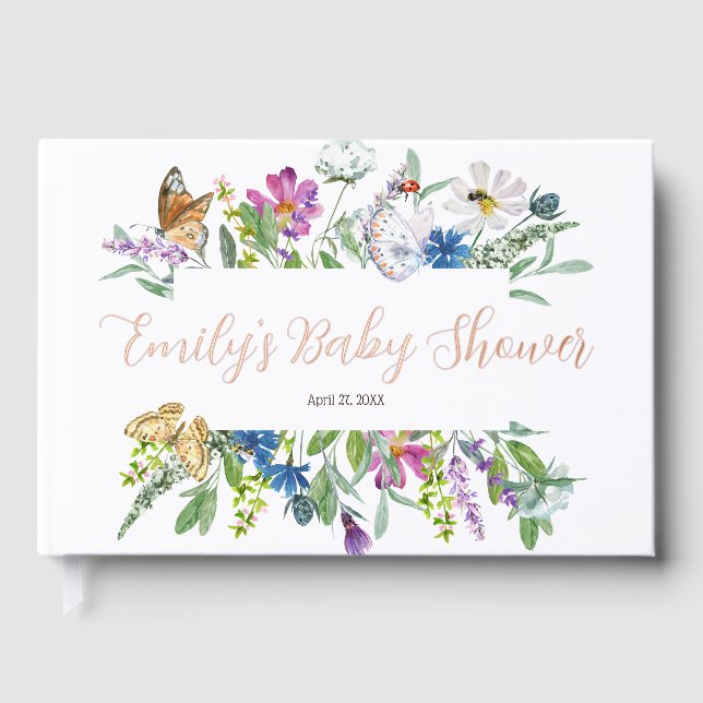 Little Butterfly Spring Wildflower Baby Shower Guest Book (Front)