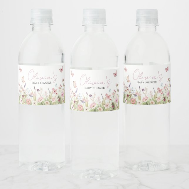 Little Butterfly Wildflower Baby Shower Water Bottle Label (Bottles)