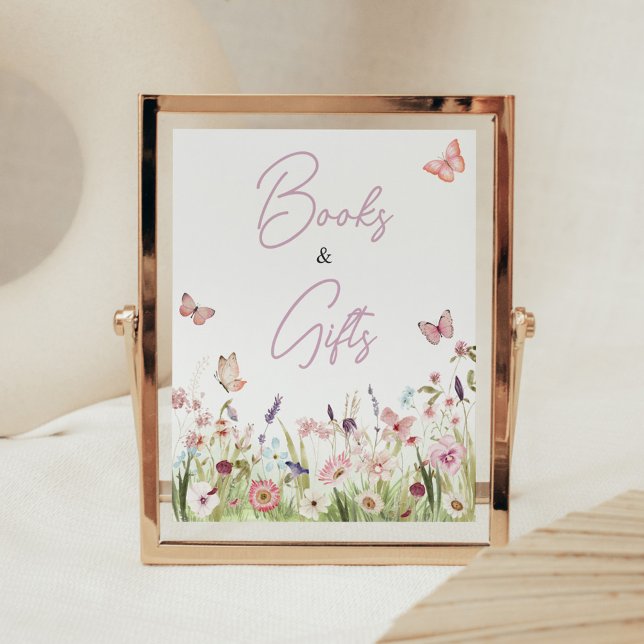 Little Butterfly Wildflower Books and Gifts Poster (Wildflower Little Butterfly Baby Shower Books and Gifts Sign)
