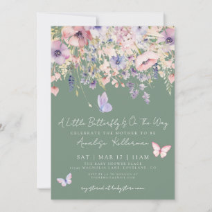 Little Butterfly Wildflower Green Baby Shower Invitation