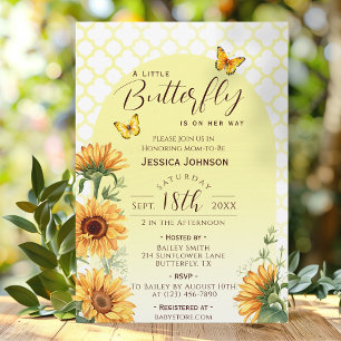 Little Butterfly Yellow Baby Girl Shower Sunflower Invitation