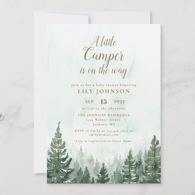 Little Camper Adventure Pine Forest Baby Shower Invitation (Front)