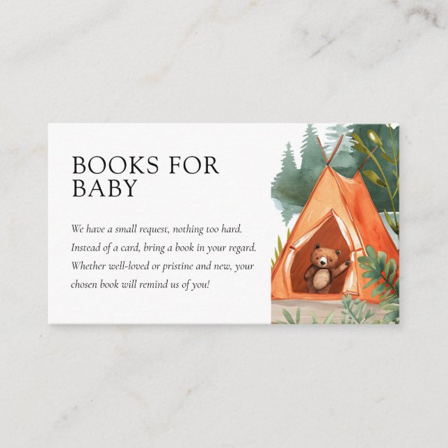 Little Camper Bear Baby Shower Books for Baby Enclosure Card (Front)