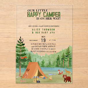 Little Camper Camping Adventure Forest Baby Shower Acrylic Invitations