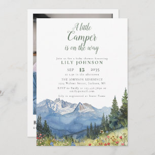 Little Camper Mountain Baby Shower Photo QR Code Invitation