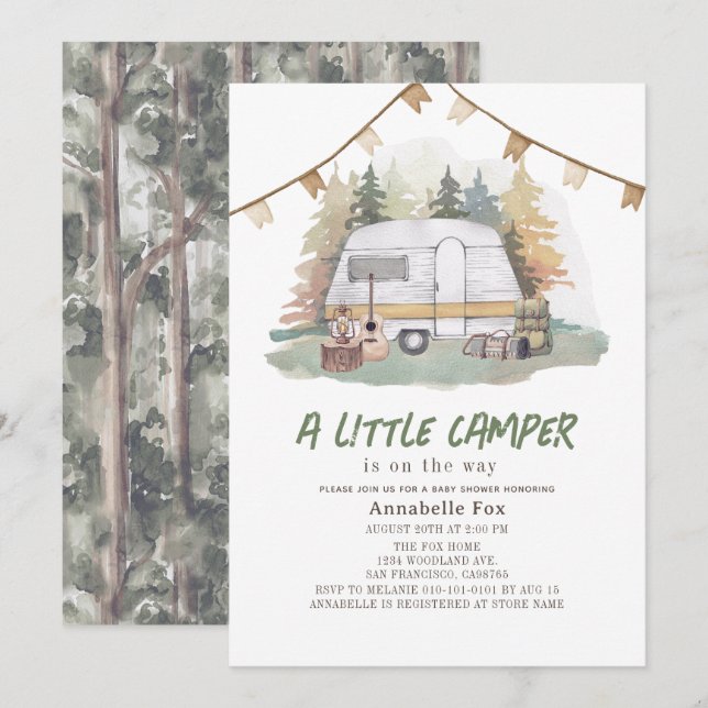 Little Camper Mountain Forest Boy Baby Shower Invitation (Front/Back)