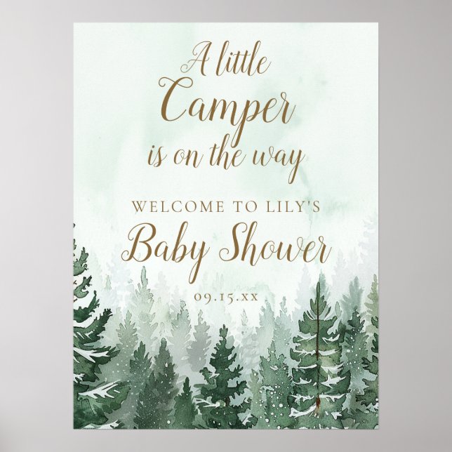 Little Camper Pine Forest Baby Shower Welcome Sign (Front)