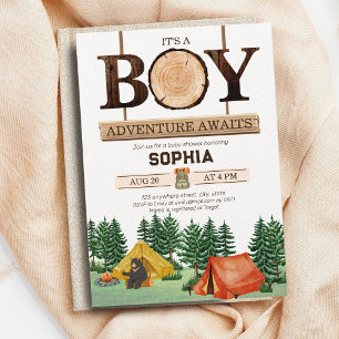 Little Camper Rustic Boy Baby Shower Woodland Invitation