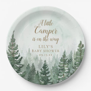 Little Camper Rustic Pine Tree Forest Baby Shower Paper Plate