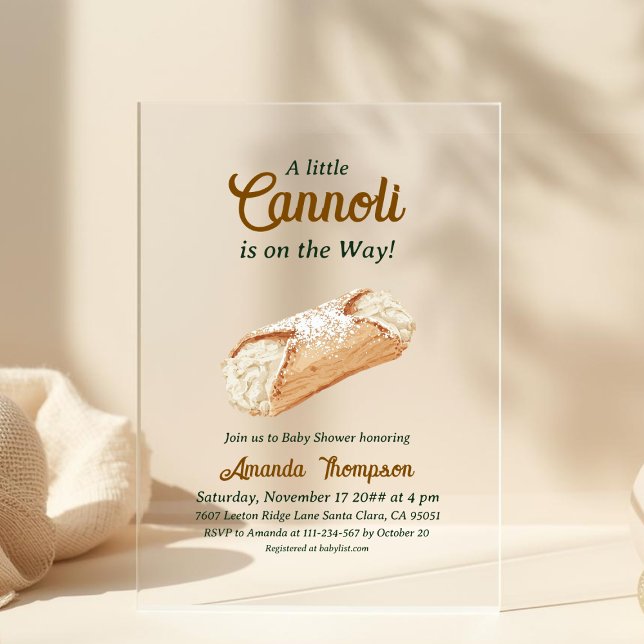 Little Cannoli Neutral Beige Italian Baby Shower Acrylic Invitations (Creator Uploaded)