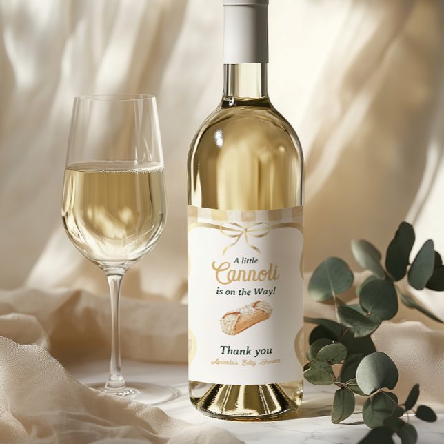 Little Cannoli Neutral Beige Italian Baby Shower Wine Label (Creator Uploaded)