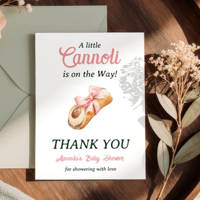 Little Cannoli Pink Bow Girl Italian Baby Shower Thank You Card (Creator Uploaded)