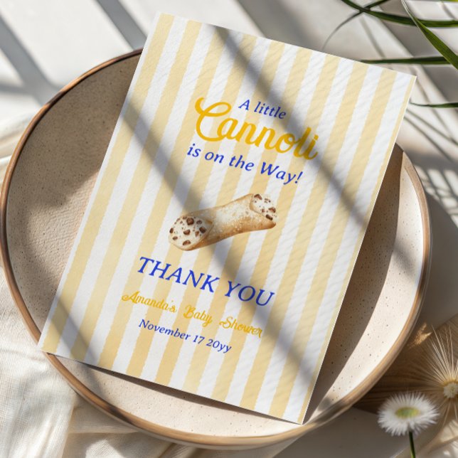 Little Cannoli Yellow Blue Italian Baby Shower Thank You Card (Creator Uploaded)