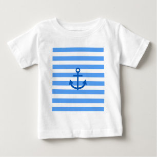 Little Captain Blue & White Pattern with Anchor Baby T-Shirt