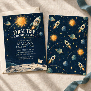Little Captain Vintage Space First Birthday Invitation