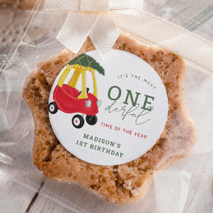 Little Car Holiday Onederful Birthday Favours Classic Round Sticker