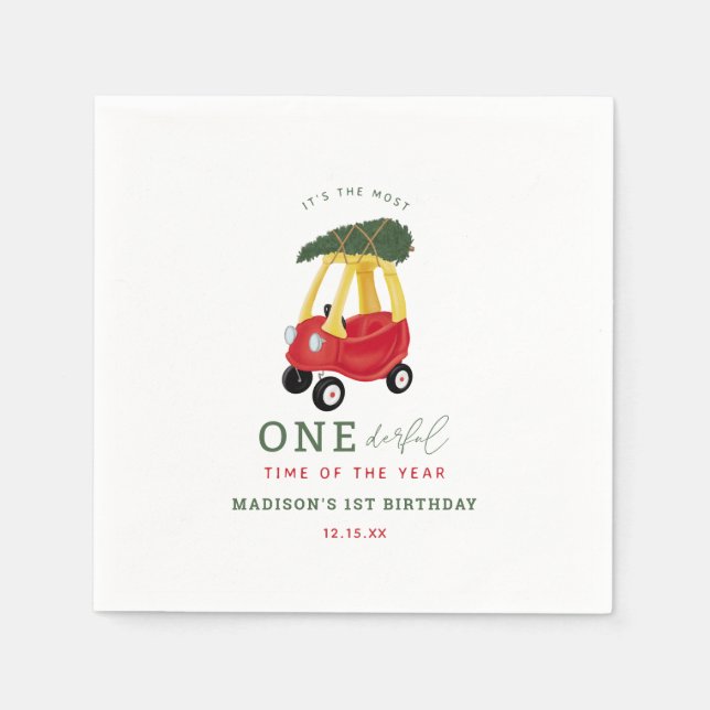 Little Car Holiday Onederful Birthday Party Napkin (Front)