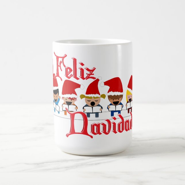 Little Carolers Singing Feliz Navidad Christmas Coffee Mug (Center)