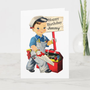 Little Carpenter Birthday card Personalise name