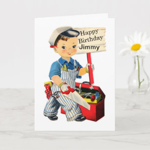 Little Carpenter Birthday card Personalize name