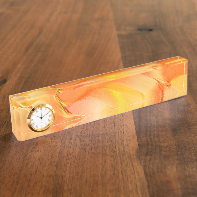 Little carved in yellow and many orange nameplate (Side)