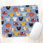 Little Cat Faces Mouse Mat<br><div class="desc">Lots of cute little cats on a mid blue background.  Cats love a mouse.</div>