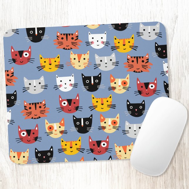 Little Cat Faces Mouse Mat (Fun cat faces animal lover art mousemat)