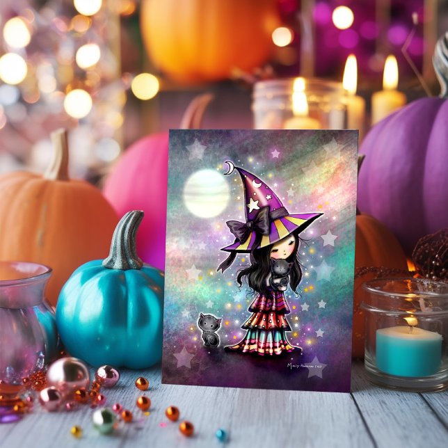 Little Cat Lover Halloween Witch and Black Cats  Card (Creator Uploaded)