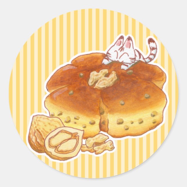 Little Cat & Walnut bread Classic Round Sticker (Front)